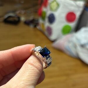 Elegant Blue and Silver Tone Women's Ring Size 9.75